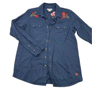 Ariat REAL Women's Navy Western Shirt Embroidered Floral Snap Buttons Size L